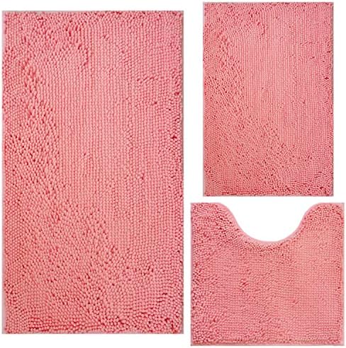Bathroom Rugs Chenille 3-Piece Extra Soft and Absorbent Shag Bathroom Rugs by BOANKODU