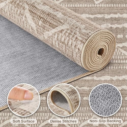 Nakagishi Area Rug Living Room Rugs: 3X8 Machine Washable Boho Large Neutral - Image 3