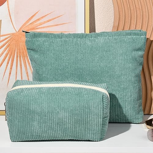 SOIDRAM 2 Pieces Makeup Bag Large Corduroy Cosmetic Bag Capacity Canvas Mix - Image 7