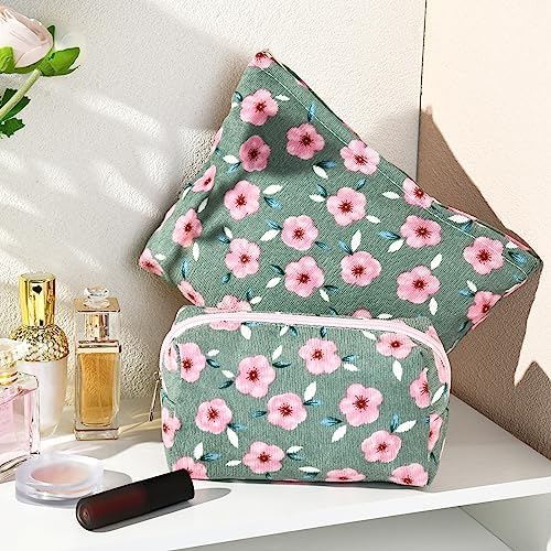 SOIDRAM 2 Pieces Sakura Makeup Bag Large Cosmetic Bag Capacity Canvas Mix - Image 2