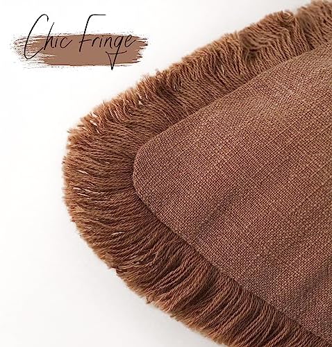 Foindtower Boho Linen Fringe Lumbar Throw Pillow Covers 12×24 Khaki Brown - Image 3