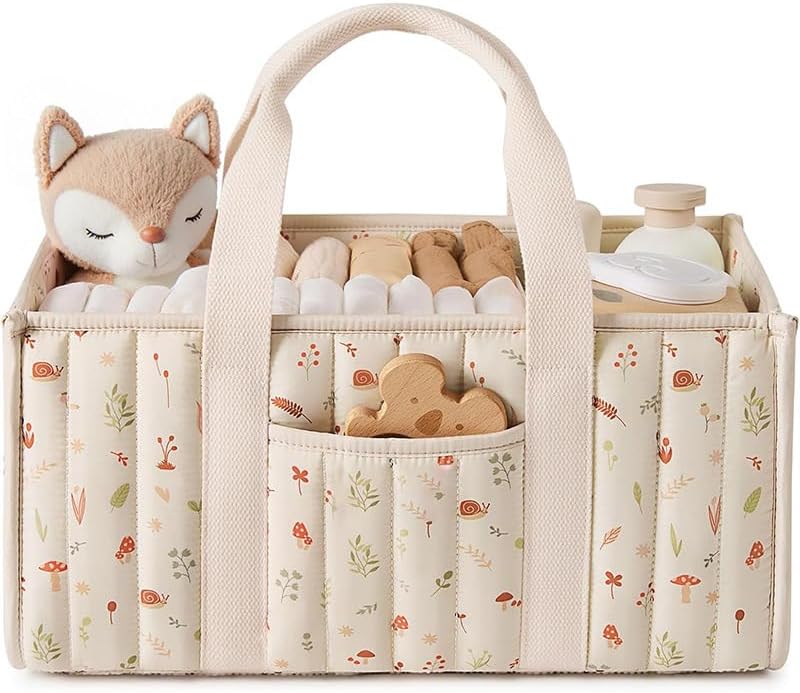 Diaper Caddy Organizer, Cute Floral Nursery Storage Basket, Soft Portable by Ankick