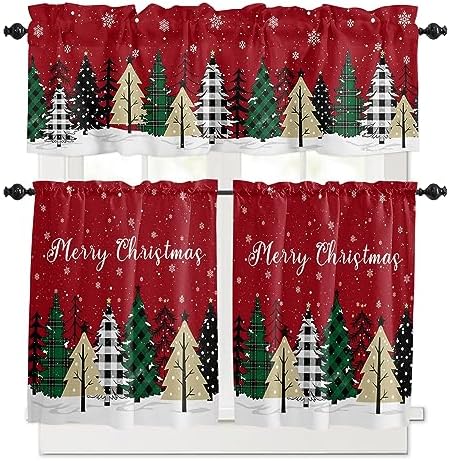 Red Merry Christmas Kitchen Curtains and Valances Set by VandarllinHomeKitchenDecor