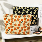 SOIDRAM 2 Pieces Flower Makeup Bag Large Corduroy Cosmetic Bag Capacity Canvas - Image 2