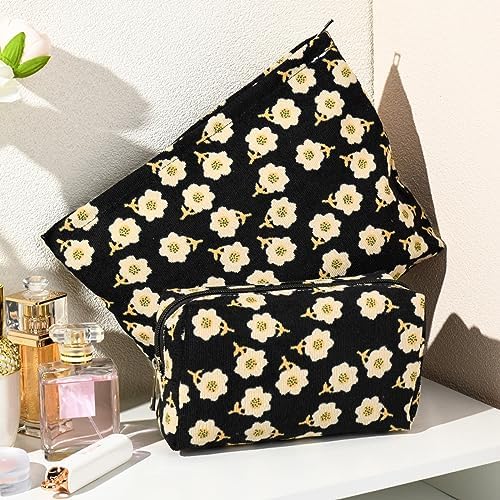 SOIDRAM 2 Pieces Flower Makeup Bag Large Cosmetic Bag Capacity Canvas Mix - Image 7
