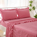 2 Pack Red White Gingham Ruffle Standard Pillow Shams 20"x26" - Image 3