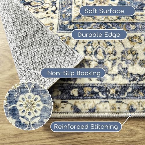 3x5 Front Door Rug Indoor Entrance Soft Vintage Navy Rugs - Image 3