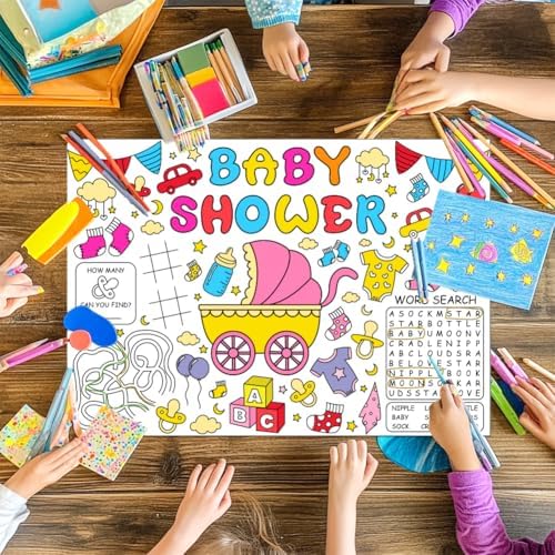 WEBEEDY DIY Coloring Placemats 15.7x11 Inch, Shower Themed Coloring Activity - Image 5