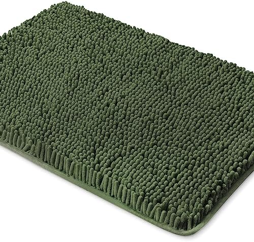 Yeaban Chenille Olive Green Bathroom Rug 17"x24", Non-Slip Rubber Backing by Yeaban
