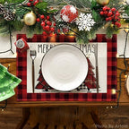 Artoid Mode Red and Black Buffalo Plaid Christmas Trees Placemats Set of 2 - Image 2
