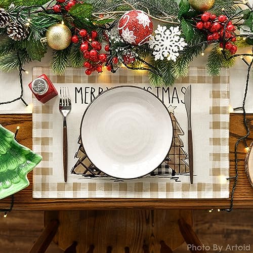 Artoid Mode Watercolor Brown Buffalo Plaid Christmas Trees Placemats Set of 4 - Image 2