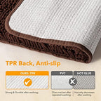 Yeaban Chenille Brown Bathroom Rug 17"x24", Non-Slip Rubber Backing - Image 3