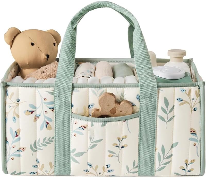 Diaper Caddy Organizer, Cute Floral Nursery Storage Basket, Soft Portable by Ankick