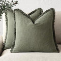 Foindtower Decorative Linen Fringe Throw Pillow Covers 20×20 Olive Green by Foindtower