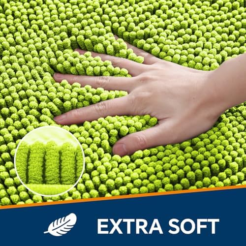 Chenille Bathroom Rug 40"x60" Lime Green, Large Plush Bath Mat - Image 3