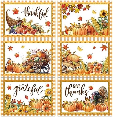 Thanksgiving Placemats Set of 6 Welcome Fall Plastic Table Mat 17×13×0.04in by OBUSATT
