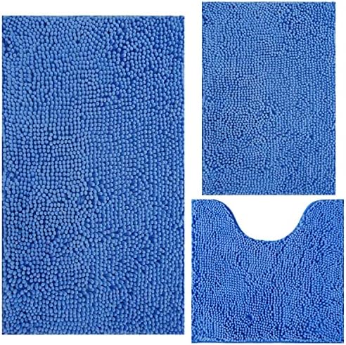 Bathroom Rugs Chenille 3-Piece Extra Soft and Absorbent Shag Bathroom Rugs by BOANKODU
