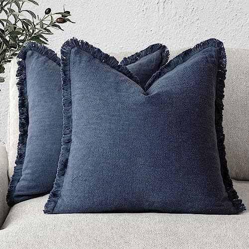 Foindtower Decorative Linen Fringe Throw Pillow Covers 24×24 Inch by Foindtower