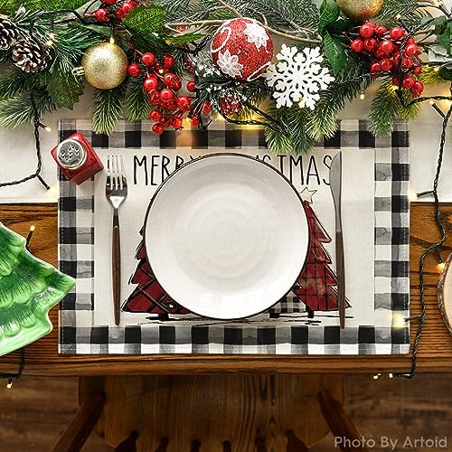 Artoid Mode Waterclor Buffalo Plaid Christmas Trees Placemats Set of 4 - Image 2