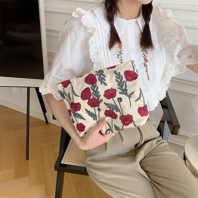 Flat Makeup Bag for Women, Zipper Cosmetic Pouch for Purse, Poppy Beige - Image 6