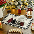 Artoid Mode Waterclor Buffalo Plaid Christmas Trees Placemats Set of 2 - Image 3