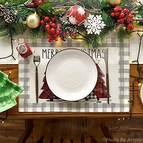 Artoid Mode Watercolor Grey Buffalo Plaid Christmas Trees Placemats Set of 4 - Image 2