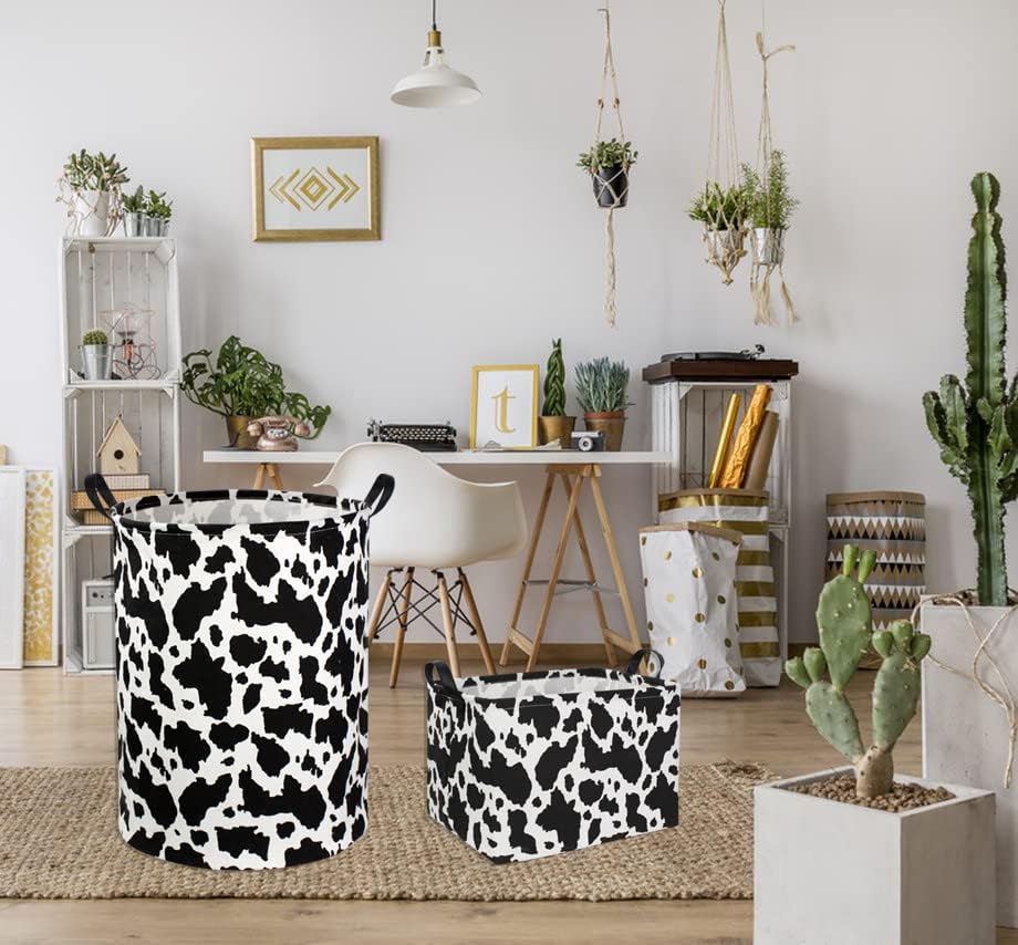 Rectangle Cow Basket Cow Print Storage Bins Cute Canvas Organizer Bin - Image 2