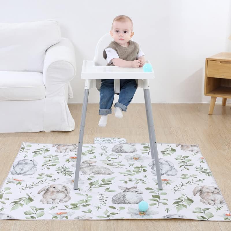 High Chair Mat, Water Resistant and Machine Washable, Lattice Alphabet Stars - Image 2