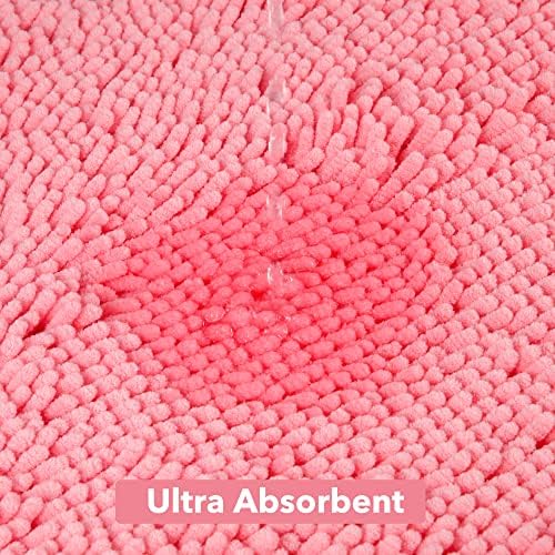 Yeaban Chenille Pink Bathroom Rug 36"x60", Non-Slip Rubber Backing - Image 4