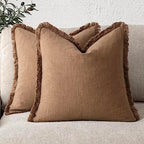 Foindtower Decorative Linen Fringe Throw Pillow Covers 26×26 Khaki Brown by Foindtower