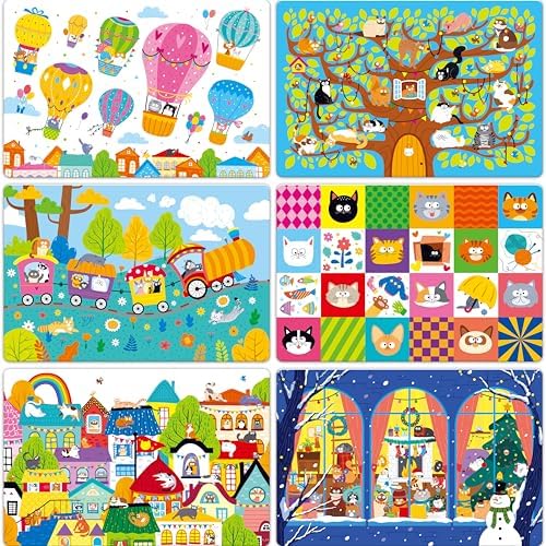6 Pack Placemats for Kids, Non-Slip Washable Dining Mats, Reusable Cat-Themed by SpriteGru