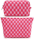 SOIDRAM 2 Pieces Makeup Bag Large Checkered Cosmetic Bag Capacity Canvas Mix by SOIDRAM