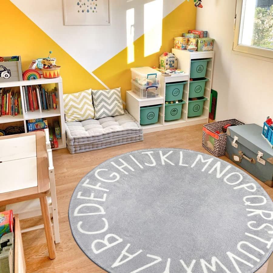 Topotdor Round ABC Area Rug, 96 Inch Soft Floor Carpet - Image 2