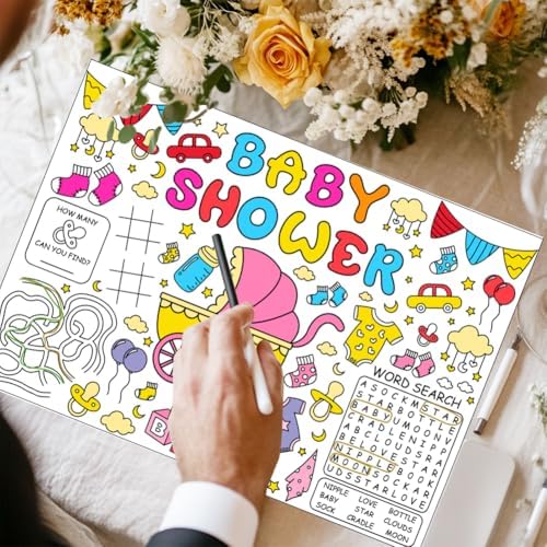 WEBEEDY DIY Coloring Placemats 15.7x11 Inch, Shower Themed Coloring Activity - Image 6