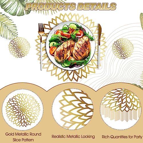 Geosar 200 Pcs Gold Round Disposable Paper Placemats Set 13 Inch - Image 5