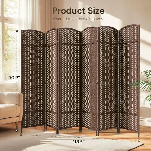 JOSTYLE Rattan Room Divider, 6-Panel Folding Privacy Screen 6ft. Extra Wide - Image 2