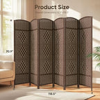 JOSTYLE Rattan Room Divider, 6-Panel Folding Privacy Screen 6ft. Extra Wide - Image 2