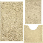 Bath Rugs Chenille 3-Piece Extra Soft and Absorbent Shag Beige Bathroom Rugs by BOANKODU
