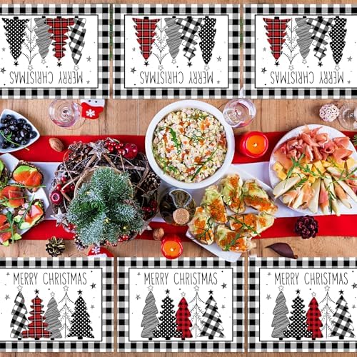 Christmas Placemats Set of 6 Xmas Trees Plastic Table Mat 17×13×0.04in - Image 5