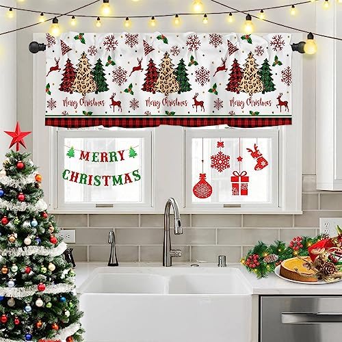 Merry Christmas Valance Kitchen Curtains by VandarllinHomeKitchenDecor