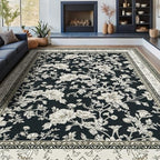 Black Floral Area Rugs 6x9 Living Room, Vintage Modern Farmhouse Boho Indoor by BILEEHOME