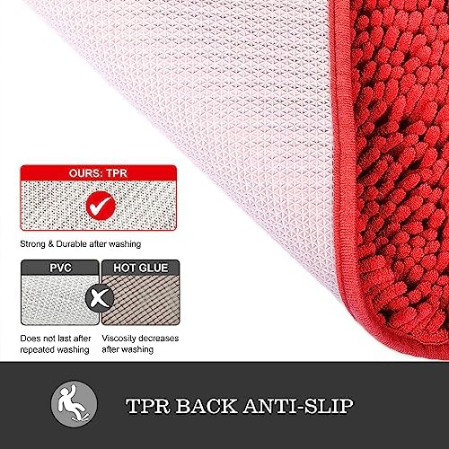 Yeaban Chenille Red Bathroom Rug 40"x60", Non-Slip Rubber Backing - Image 3