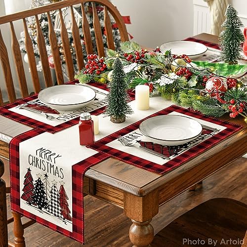 Artoid Mode Red and Black Buffalo Plaid Christmas Trees Placemats Set of 2 - Image 5