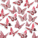 SAOROPEB 3D Butterfly Wall Decor 48 Pcs Blood Red Butterfly Decorations by SAOROPEB