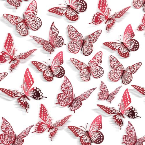 SAOROPEB 3D Butterfly Wall Decor 48 Pcs Blood Red Butterfly Decorations by SAOROPEB