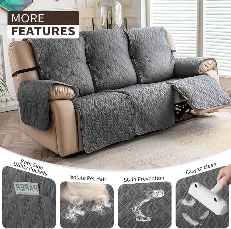 Genina Waterproof Couch Cover for Reclining Couch 3 Seat Recliner Sofa Covers - Image 3