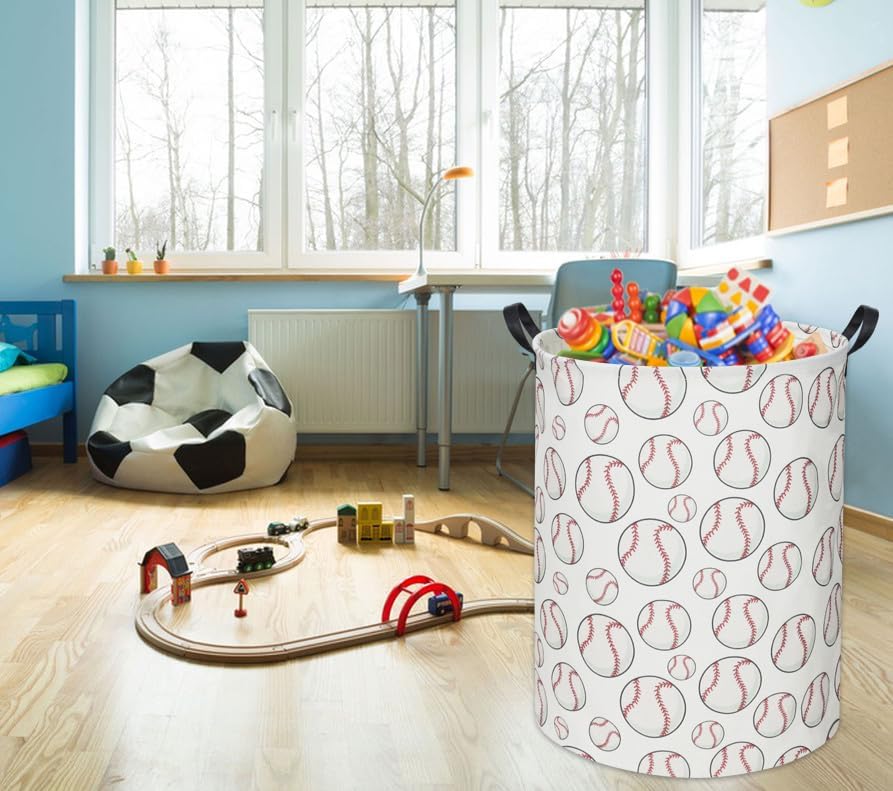 Baseball Kids Laundry Basket Baby Hamper Toy Storage Bin - Image 4