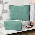 SOIDRAM 2 Pieces Makeup Bag Large Corduroy Cosmetic Bag Capacity Canvas Mix - Image 2