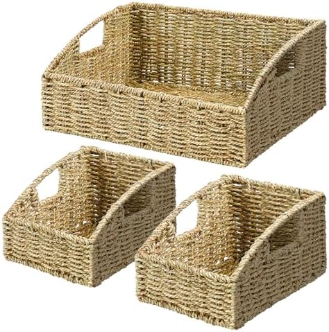 Pantry Baskets Organization, Wicker Storage Basket Green by Ollieroo