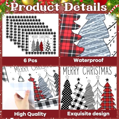 Christmas Placemats Set of 6 Xmas Trees Plastic Table Mat 17×13×0.04in - Image 3